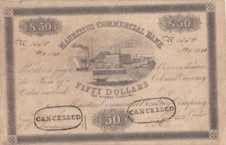 50 Dollars/10 Pound Fine Banknote Mauritius 1840 Pick - S126 Extra Rare