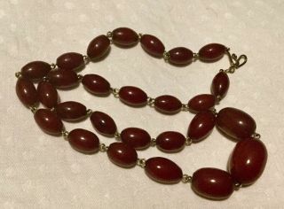 Vintage Red Cherry Amber Bakelite Graduated Bead Necklace Art Deco