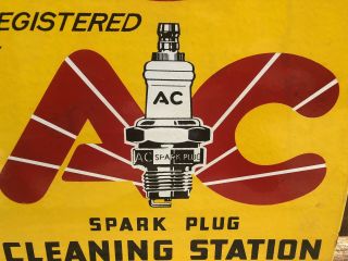 VINTAGE 1962 AC DELCO SPARK PLUG CLEANING PORCELAIN SIGN GAS OIL RACK PLATE NOS 6