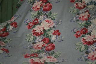 Vintage 1940s Bark Cloth Fabric Pink Roses Waffle Weave Cotton So Pretty 4,  Yds