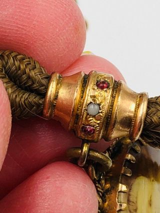 Antique Victorian Mourning Woven Hair & Gold Filled W/ Photo Portraits Fob 5