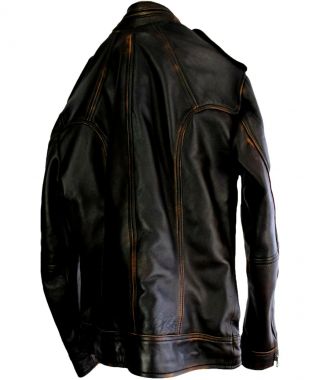 Mens Biker Motorcycle Vintage Cafe Racer Distressed Black Real Leather Jacket 2