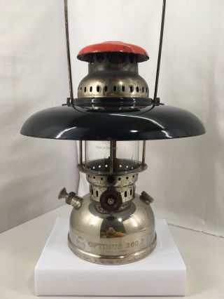 Antique Vintage Optimus 200p Kerosene Pressure Lantern Lamp Large Enamel Shade