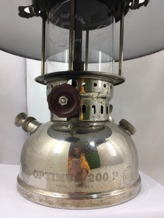 Antique Vintage Optimus 200P Kerosene Pressure Lantern Lamp Large Enamel Shade 2