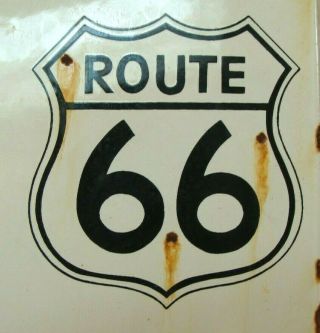 ROUTE US 66 VINTAGE PORCELAIN CALIFORNIA HIGHWAY SIGN THIRSTY ' S DINER TRUCK STOP 7