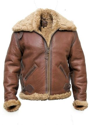 Fur Aviator Brown Leather Jacket For Men Biker Motorcycle Retro Vintage Jacket