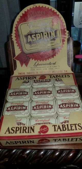 Vintage 1939 Certified Brand Aspirin Tin (full) Old Stock Full Box 36 Tins