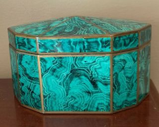 Rare Vintage Maitland Smith Hand Painted Green Marble Trinket Desk Box 7”