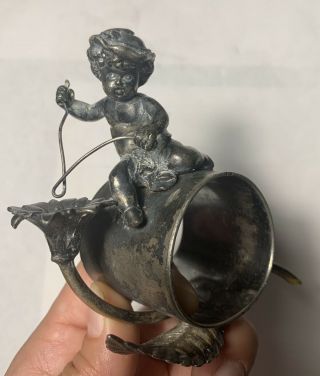Rare Antique Victorian Figural Child Cherub Silver Plate Napkin Ring Very Old