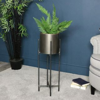 Tall Vintage Gunmetal Grey Plant Pot Flower Planter On Stand Indoor Outdoor Gift