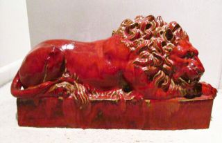Vintage Red Glazed Drip Pottery Massive 22 " Lion Foo Dog Statue Figurine