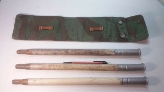 Ww2 Swiss Army Wood Tent Poles With Carrying Pouch Bag German Splittarn Camo