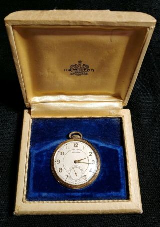 1944 Hamilton 917 Pocket Watch Pocketwatch 17 Jewel In Display Box 921