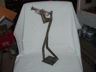 Mcm Vintage Jazz Man Metal Sculpture Trumpet Player Welded 17 1/2 " T Steampunk