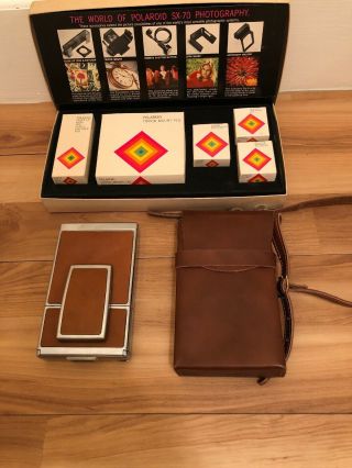 Vintage Polaroid Sx - 70 Tan Land Camera With Leather Case And Accessory Kit.