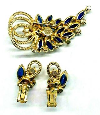 Juliana D&E Capri Blue AB Rhinestone Gold Rope Spray Brooch Earrings 6