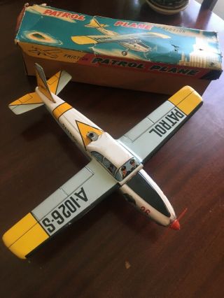 Rare Vintage Tin Litho Friction Patrol Plane Airplane A - 1026 - S By Momoya Shoten