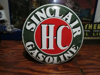 Old Vintage Hc Sinclair Gasoline Porcelain 1 - Sided Convex Sign