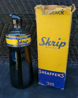 Vintage Sheaffer Skrip Writing Fluid 332 Jet Black Ink - 32oz Bottle W Box