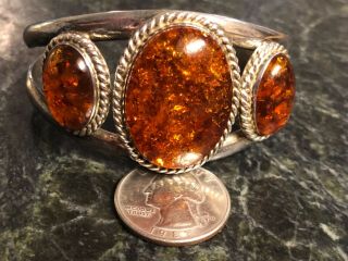 Vintage Jay King Mine Finds Sterling Silver Amber Cuff Bracelet 925 Dtr