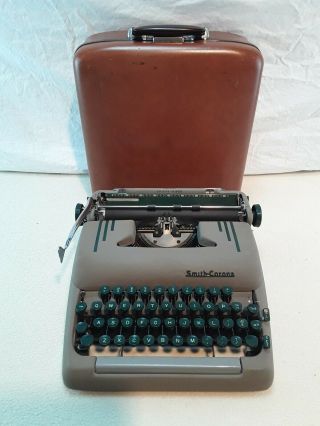 Vtg 1954 Smith Corona Silent 5t Sapphire Grey Portable Typewriter & Case