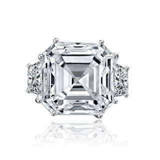 12 Ct.  Asscher Cut Center W/side Baguettes Vintage Style Sterling Silver Ring
