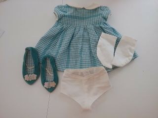 Chatty Cathy Blue Gingham Party Dress 1961 691,  Velvet Shoes,  Panties
