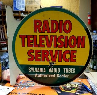 Vintage Sylvania Radio And Tv Tubes Flange Sign (great Doubled Sided Sign)