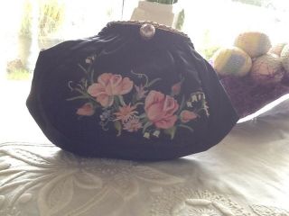 Vintage Antique Embroidered Purse Beaded Frame Charming French Bag Handbag