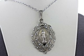 Vtg Sterling Silver Marcasite Medal Love To Mother From Son Mary Charm Pendant