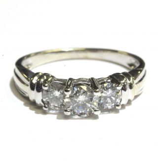 14k White Gold.  97ct Diamond 3 - Stone Engagement Ring Wedding Band 3.  3g Vintage