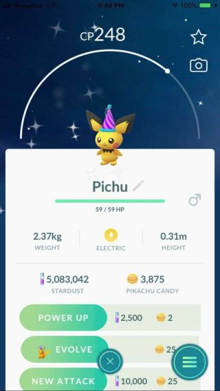 Pokemon Go Trade Shiny Part Hat Pichu Rare Baby