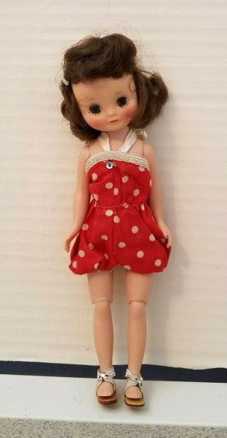 Vintage 8 " Betsy Mccall Doll Red White Polka Dot Outfit Sandals Dark Brown Hair