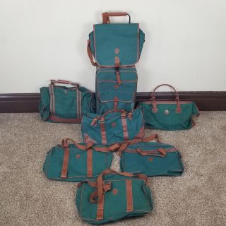 Vtg Ralph Lauren 8 Piece Polo Green Travel Carry On Rolling Suitcase Luggage