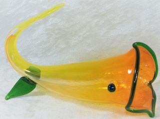 Vtg Venini Murano Signed Fulvio Bianconi Fish Glass Vase 7 "