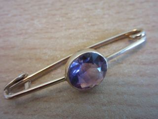 14k Gold Safety Pin Style With Faceted Cut Purple Stone Amethyst? Pin Brooch