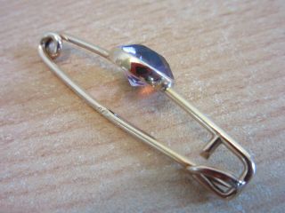 14K Gold Safety Pin style with Faceted cut purple stone Amethyst? Pin Brooch 2