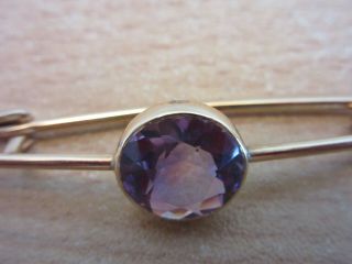 14K Gold Safety Pin style with Faceted cut purple stone Amethyst? Pin Brooch 3