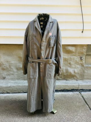Old Carhartt Mens 40 Shop Coat Long Sanforized Coverall Coat Jacket W Waist Belt