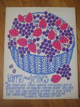 Vtg 1970s Nikki Schumann Jam & Jelly Silkscreen Grape Strawberry Fruit Art Print