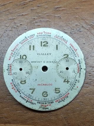 Vintage Gallet Venus 150 Flight Officer Chronograph Wrist Watch Dial