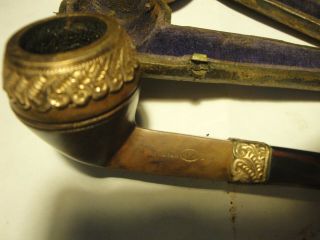 Vintage Antique French Briar Gold Trim Pipe W/Original Case 5