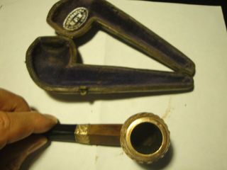 Vintage Antique French Briar Gold Trim Pipe W/Original Case 6