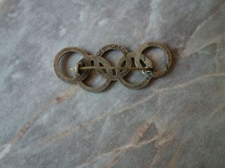 VTG OLD RARE WW2 1936 BERLIN OLYMPIC RINGS ENAMEL PIN BADGE MARKED ' GES.  GESCH ' 6