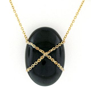Vintage Tiffany & Co.  18k Yellow Gold Black Onyx Bean Solitaire Pendant W/ Chain