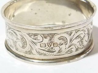 Solid Silver Napkin Ring 1911 - Floral Pattern Border Vacant Cartouche