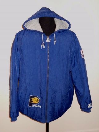 90s Vtg Indiana Pacers Winter Coat Starter Jacket Hooded Parka Size Mens Large