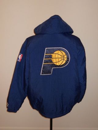 90s vtg INDIANA PACERS Winter Coat STARTER JACKET Hooded Parka Size Mens LARGE 2