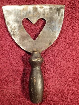 Antique Vintage Handmade Food Chopper W Heart & Black Wood Handle Scandinavia