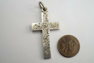 Antique English Sterling Silver Floral Cross Pendant C1900